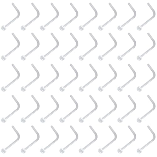 SREFGAS Clear Piercing Retainer Transparent 0.6 mm Flach L-förmig Nasen Septum Ringe Set Acryl Steckter Schmuck Kit Kunststoff Nasenpiercing Septumschmuck für Arbeit Chirurgie Damen Herren 40 stk von SREFGAS