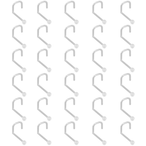 SREFGAS Clear Piercing Retainer Transparent 0.9 mm Kugel S-förmig Nasen Septum Ringe Set Acryl Steckter Schmuck Kit Kunststoff Nasenpiercing Septumschmuck für Arbeit Chirurgie Damen Herren 30 stk von SREFGAS