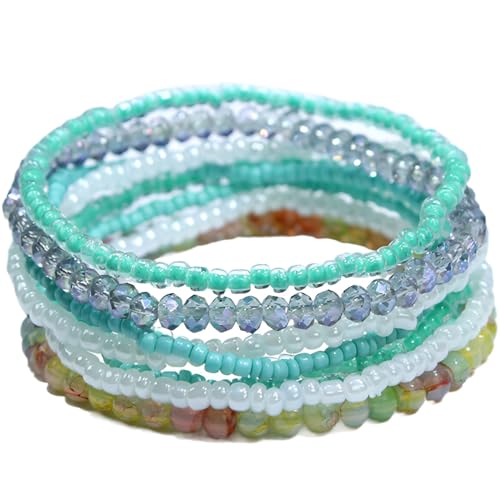 SREFGAS Cyanfarben Armband für Damen Frauen Bunte Armbänder Boho Armband Set Strand Sommer Multicolor Schmuck Beaded Bracelets 8 stk von SREFGAS