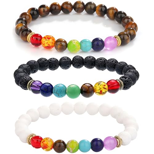 SREFGAS Echte Steine Beaded Bracelet Men Bunte Armbänder 3 stk von SREFGAS