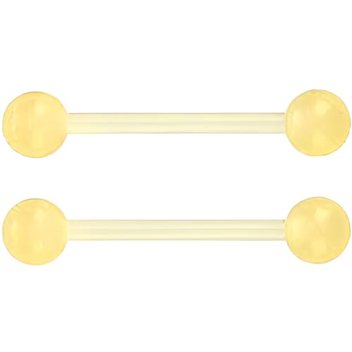 SREFGAS Gelb Leuchtend im Dunkeln Barbell Piercing Kit für Damen Herren Acryl Zungenpiercing 14 G Brustwarzenpiercing Schmuck Set Bioflex Nippelpiercing Bar Helix Kugel 2 stk Länge 16 MM von SREFGAS