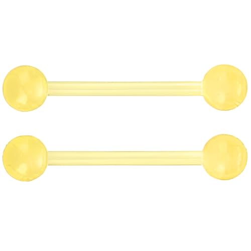 SREFGAS Gelb Leuchtend im Dunkeln Barbell Piercing Set für Damen Herren 14 G Acryl Bioflex Nippelpiercing Kit Zungenpiercing Bar Brustwarzenpiercing Helix Kugel Schmuck 2 stk von SREFGAS