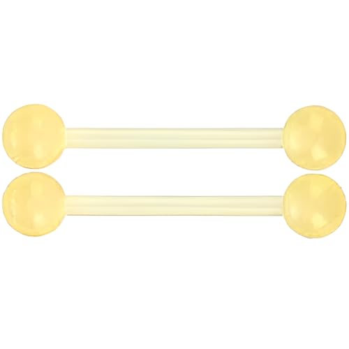 SREFGAS Gelb Leuchtend im Dunkeln Barbell Piercing Set für Damen Herren 14 G Acryl Zungenpiercing Bioflex Brustwarzenpiercing Bar Nippelpiercing Schmuck Kit Helix Kugel 2 stk Länge 16 MM von SREFGAS