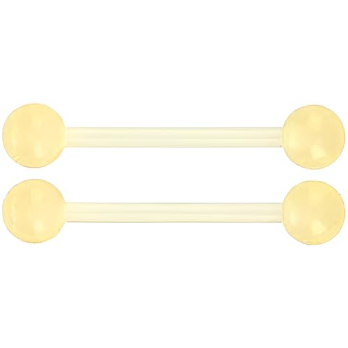 SREFGAS Gelb Leuchtend im Dunkeln Barbell Piercing Set für Damen Herren Acryl Zungenpiercing 14 G Nippelpiercing Kit Bioflex Brustwarzenpiercing Bar Schmuck Helix Kugel 2 stk Länge 16 MM von SREFGAS