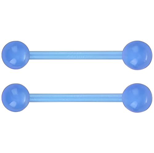 SREFGAS Hellblau Leuchtend im Dunkeln Barbell Piercing Set für Damen Herren 14 G Acryl Bioflex Nippelpiercing Kit Zungenpiercing Bar Brustwarzenpiercing Helix Kugel Schmuck 2 stk von SREFGAS