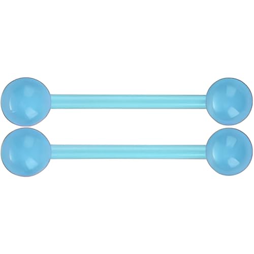 SREFGAS Hellblau Leuchtend im Dunkeln Barbell Piercing Set für Damen Herren 14 G Acryl Zungenpiercing Bioflex Brustwarzenpiercing Bar Nippelpiercing Schmuck Kit Helix Kugel 2 stk Länge 16 MM von SREFGAS