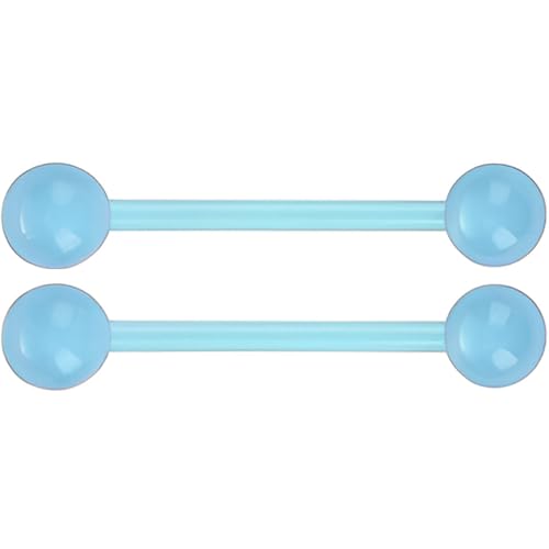 SREFGAS Hellblau Leuchtend im Dunkeln Barbell Piercing Set für Damen Herren Acryl Zungenpiercing 14 G Nippelpiercing Kit Bioflex Brustwarzenpiercing Bar Schmuck Helix Kugel 2 stk Länge 16 MM von SREFGAS