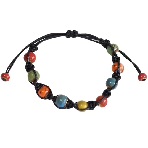 SREFGAS Keramik Beads Armband für Damen Herren 0 G Ceramic Beaded Bracelets Schwarz Seil Geflochtene Armbänder 1 stk von SREFGAS
