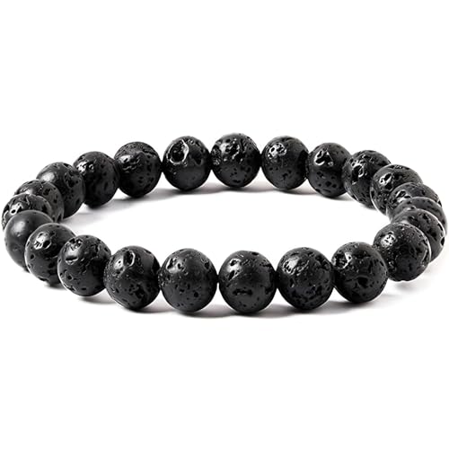 SREFGAS Lavagestein Armband für Damen Herren 0 G Echte Steine Edelstein Armband Schwarz Armbänder Gemstone Lava Rock Beaded Bracelets 1 stk von SREFGAS