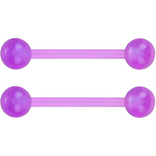 SREFGAS Lila Leuchtend im Dunkeln Barbell Piercing Kit für Damen Herren Acryl Zungenpiercing 14 G Brustwarzenpiercing Schmuck Set Bioflex Nippelpiercing Bar Helix Kugel 2 stk Länge 16 MM von SREFGAS