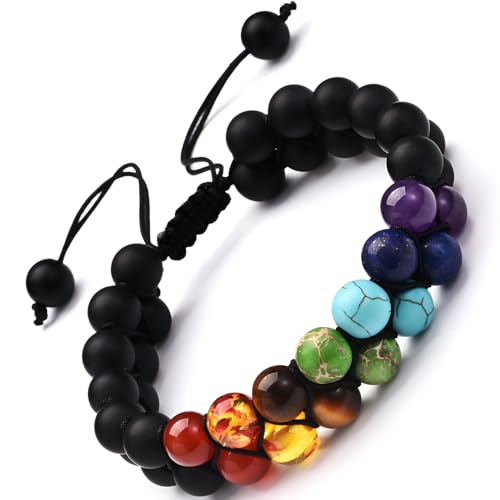 SREFGAS Mattes Dreifachschutz Armband für Herren Men 0 G Schwarz Achat Edelstein Armbänder Echte Steine Chakra Armband Schmuck Gemstone Beaded Bracelets 1 stk von SREFGAS
