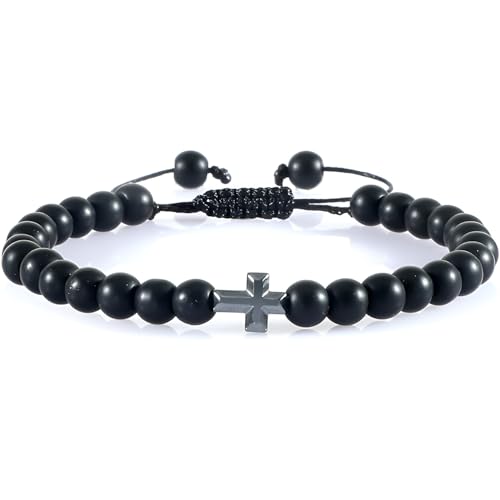 SREFGAS Mattes Stein Kreuz Armband für Damen Herren 2 G Rope Armbänder Seil Kreuzarmbänder Schutzarmband Cross Bracelet Christian Jesus Bracelets 1 stk von SREFGAS