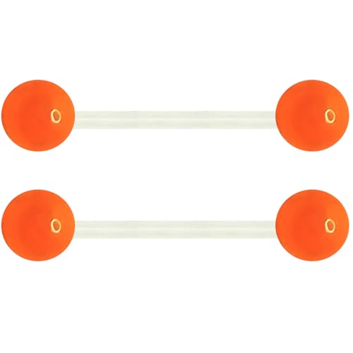 SREFGAS Orange Leuchtend im Dunkeln Barbell Piercing Kit für Damen Herren Acryl Zungenpiercing 14 G Nippelpiercing Set Bioflex Brustwarzenpiercing Bar Helix Kugel Schmuck 2 stk Länge 16 MM von SREFGAS