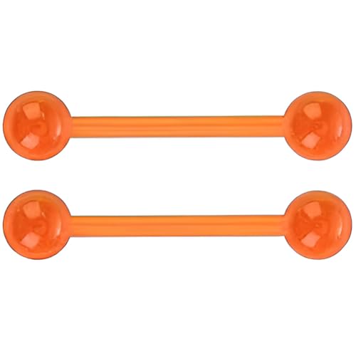 SREFGAS Orange Leuchtend im Dunkeln Barbell Piercing Set für Damen Herren 14 G Acryl Bioflex Nippelpiercing Kit Zungenpiercing Bar Brustwarzenpiercing Helix Kugel Schmuck 2 stk von SREFGAS