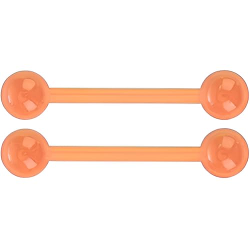 SREFGAS Orange Leuchtend im Dunkeln Barbell Piercing Set für Damen Herren Acryl Zungenpiercing 14 G Nippelpiercing Kit Bioflex Brustwarzenpiercing Bar Schmuck Helix Kugel 2 stk Länge 16 MM von SREFGAS
