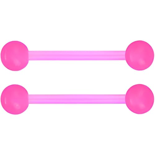 SREFGAS Rosa Barbell Piercing Set für Damen Herren 14 G Acryl Brustwarzenpiercing Zungenpiercing Helix Kugel Nippelpiercing Bars Kit Nipple Tongue Barbells Schmuck 2 stk Länge 16 MM von SREFGAS