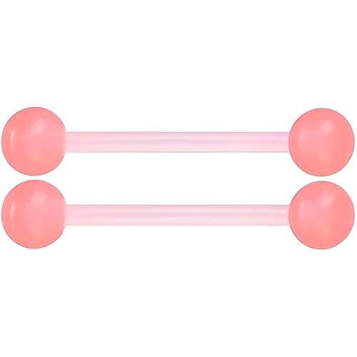 SREFGAS Rosa Leuchtend im Dunkeln Barbell Piercing Set für Damen Herren 14 G Acryl Zungenpiercing Bioflex Brustwarzenpiercing Bar Nippelpiercing Schmuck Kit Helix Kugel 2 stk Länge 16 MM von SREFGAS