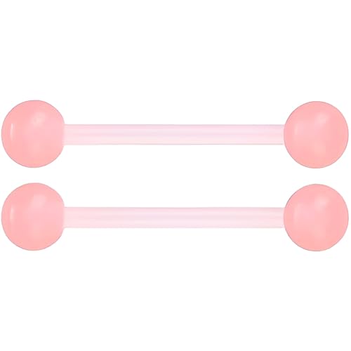 SREFGAS Rosa Leuchtend im Dunkeln Barbell Piercing Set für Damen Herren Acryl Zungenpiercing 14 G Nippelpiercing Kit Bioflex Brustwarzenpiercing Bar Schmuck Helix Kugel 2 stk Länge 16 MM von SREFGAS