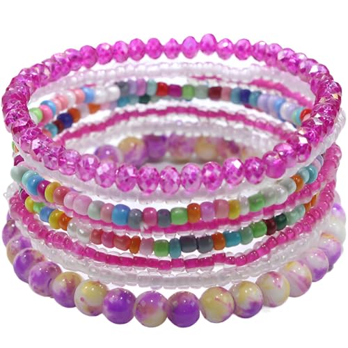 SREFGAS Rosarot Armband für Damen Frauen Bunte Armbänder Boho Armband Set Strand Sommer Multicolor Schmuck Beaded Bracelets 8 stk von SREFGAS
