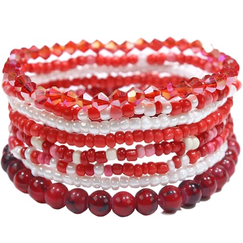 SREFGAS Rot Armband für Damen Frauen Bunte Armbänder Boho Armband Set Strand Sommer Multicolor Schmuck Beaded Bracelets 8 stk SREFGAS Rot Armband für Damen Frauen Bunte Armbänder Boho Armband Set Strand Sommer Multicolor Schmuck Beaded Bracelets 8 stk von SREFGAS