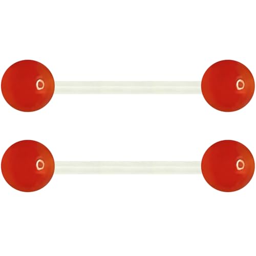 SREFGAS Rot Leuchtend im Dunkeln Barbell Piercing Kit für Damen Herren Acryl Zungenpiercing 14 G Nippelpiercing Set Bioflex Brustwarzenpiercing Bar Helix Kugel Schmuck 2 stk Länge 16 MM von SREFGAS