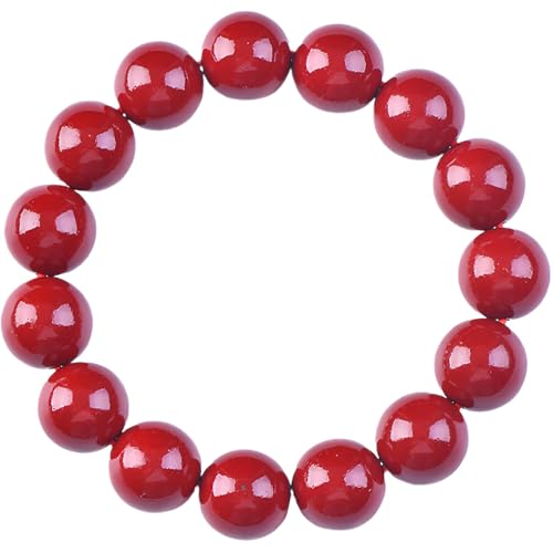 SREFGAS Rot Zinnober Armband 12 mm(1/2") für Damen Herren Rotes Stretch-Armband Red Cinnabar Bracelets Beaded Bracelet Jewelry 1 stk von SREFGAS