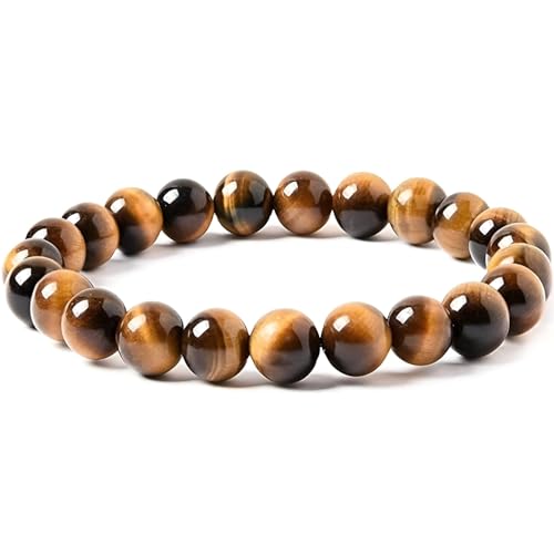 SREFGAS Tigerauge Armband für Damen Herren 0 G Echte Steine Edelstein Armband Dunkel Gelb Armbänder Gemstone Tiger Eye Beaded Bracelets 1 stk von SREFGAS