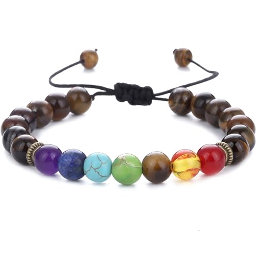 SREFGAS Tigerauge Chakra Armband für Damen Herren 0 G Braun Echte Steine Natürliche Heilsteine Armband Regenbogen Armbänder Natural Stones Beaded Bracelet 1 stk SREFGAS Tigerauge Chakra Armband für Damen Herren 0 G Braun Echte Steine Natürliche Heilsteine Armband Regenbogen Armbänder Natural Stones Beaded Bracelet 1 stk von SREFGAS