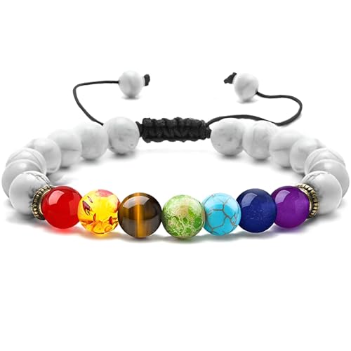 SREFGAS Türkis Chakra Armband für Damen Herren 0 G Weiß Echte Steine Natürliche Heilsteine Armband Regenbogen Armbänder Natural Stones Beaded Bracelet 1 stk von SREFGAS