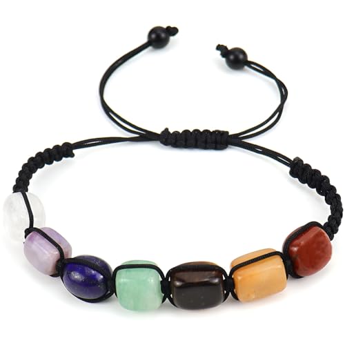 SREFGAS Vielfarbig Chakra Armband für Damen Herren Echte Steine Regenbogen Armbänder Natürliche Heilsteine Armband Natural Stones Beaded Bracelet 1 stk von SREFGAS