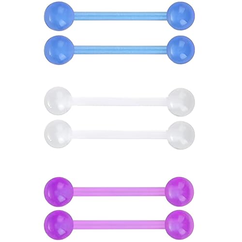 SREFGAS Vielfarbig Leuchtend im Dunkeln Barbell Piercing Set für Damen Herren 14 G Acryl Bioflex Nippelpiercing Zungenpiercing Bar Brustwarzenpiercing Clear Kit Helix Kugel Schmuck 6 stk von SREFGAS