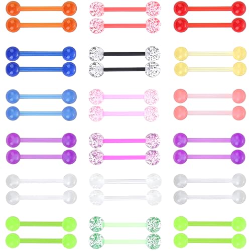 SREFGAS Vielfarbig Leuchtend im Dunkeln Barbell Piercing Set für Damen Herren 14 G Acryl Bioflex Nippelpiercing Zungenpiercing Bar Brustwarzenpiercing Kit Clear Helix Kugel Schmuck 36 stk von SREFGAS