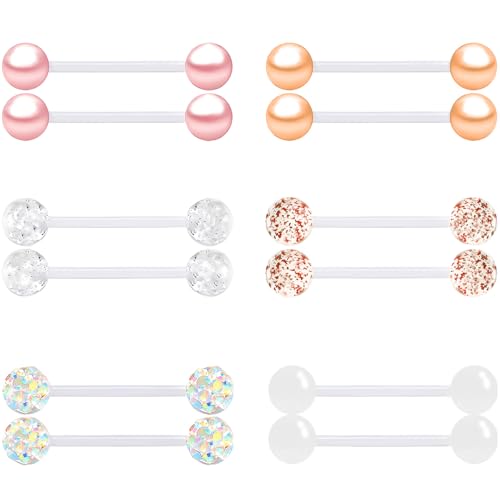 SREFGAS Vielfarbig Pailletten Barbell Piercing Set für Damen Herren 14 G Acryl Zungenpiercing Nippelpiercing Brustwarzenpiercing Kit Helix Kugel Clear Bars Nipple Tongue Schmuck 12 stk Länge 12 MM von SREFGAS