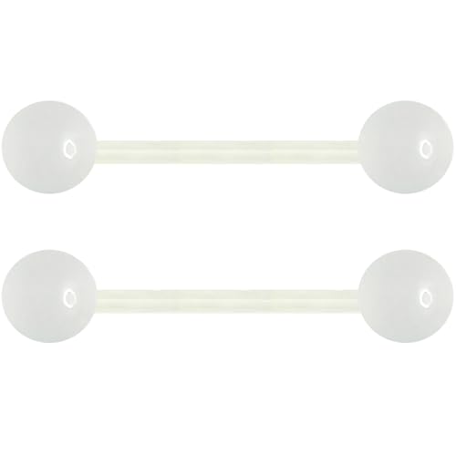 SREFGAS Weiß Leuchtend im Dunkeln Barbell Piercing Kit für Damen Herren Acryl Zungenpiercing 14 G Nippelpiercing Set Bioflex Brustwarzenpiercing Bar Helix Kugel Schmuck 2 stk Länge 16 MM von SREFGAS