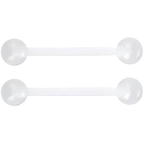 SREFGAS Weiß Leuchtend im Dunkeln Barbell Piercing Set für Damen Herren 14 G Acryl Bioflex Nippelpiercing Kit Zungenpiercing Bar Brustwarzenpiercing Clear Helix Kugel Schmuck 2 stk von SREFGAS