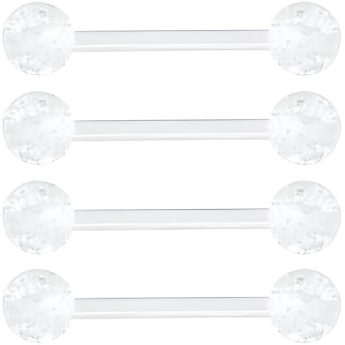 Weiß Zungenpiercing 1.6 mm(14 g) für Damen Herren Industrial Piercings Kunststoff Bar Set Acryl Stud Nippelpiercing Bauchnabelpiercing Helix Brustwarzenpiercing Kit Barbell Schmuck 4 stk 16 MM von SREFGAS