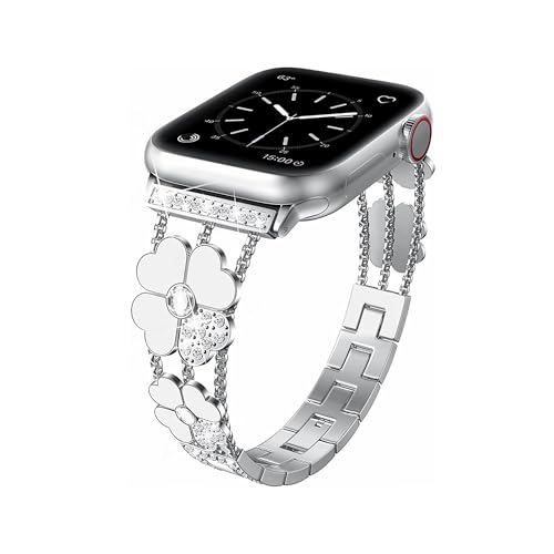 SRENA Metallarmband, kompatibel mit Damen-Armbändern der Ultra iWatch Serie 9, 8, 7, 6, 5, 4, 3, 2, 1 SE, 44 mm, 40 mm, 45 mm, 41 mm, 49 mm, 42 mm, 38 mm, glitzernd, für Herren, Farbe: Silber von SRENA