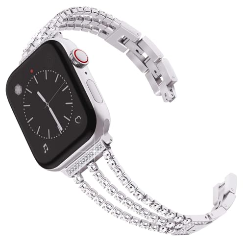 SRENA Metallarmband, kompatibel mit Damen-Armbändern der Ultra iWatch Serie 9, 8, 7, 6, 5, 4, 3, 2, 1 SE, 44 mm, 40 mm, 45 mm, 41 mm, 49 mm, 42 mm, 38 mm, glitzernd, für Herren, Farbe: Silber von SRENA