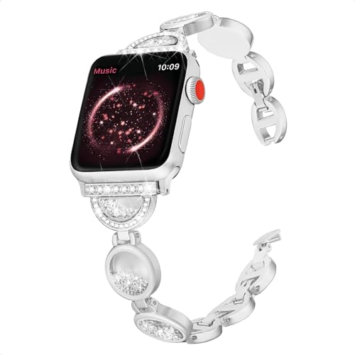 SRENA Metallarmband, kompatibel mit Damen-Armbändern der Ultra iWatch Serie 9, 8, 7, 6, 5, 4, 3, 2, 1 SE, 44 mm, 40 mm, 45 mm, 41 mm, 49 mm, 42 mm, 38 mm, glitzernd, für Herren, Farbe: Silber von SRENA