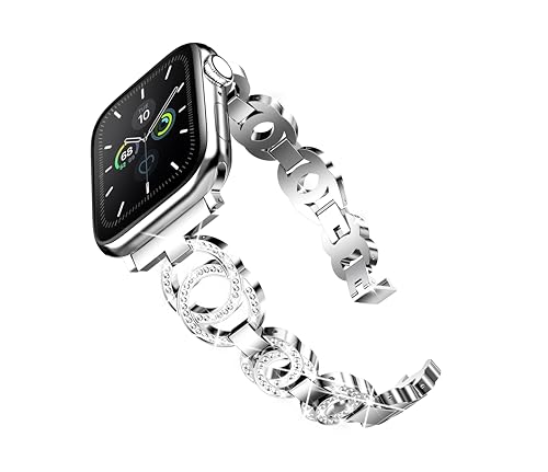 SRENA Metallarmband, kompatibel mit Damen-Armbändern der Ultra iWatch Serie 9, 8, 7, 6, 5, 4, 3, 2, 1 SE, 44 mm, 40 mm, 45 mm, 41 mm, 49 mm, 42 mm, 38 mm, glitzernd, für Herren, Farbe: Silber von SRENA