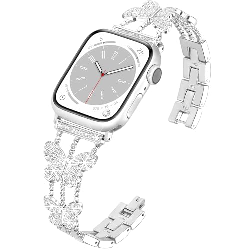 SRENA Metallarmband, kompatibel mit Damen-Armbändern der Ultra iWatch Serie 9, 8, 7, 6, 5, 4, 3, 2, 1 SE, 44 mm, 40 mm, 45 mm, 41 mm, 49 mm, 42 mm, 38 mm, glitzernd, für Herren, Farbe: Silber von SRENA