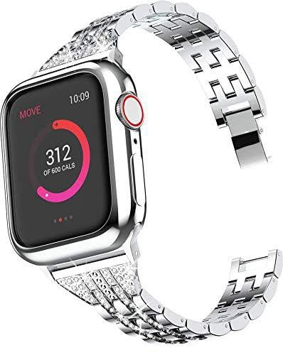 SRENA Metallarmband, kompatibel mit Damen-Armbändern der Ultra iWatch Serie 9, 8, 7, 6, 5, 4, 3, 2, 1 SE, 44 mm, 40 mm, 45 mm, 41 mm, 49 mm, 42 mm, 38 mm, glitzernd, für Herren, Farbe: Silber von SRENA