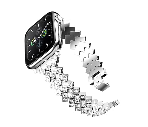 SRENA Metallarmband, kompatibel mit Damen-Armbändern der Ultra iWatch Serie 9, 8, 7, 6, 5, 4, 3, 2, 1 SE, 44 mm, 40 mm, 45 mm, 41 mm, 49 mm, 42 mm, 38 mm, glitzernd, für Herren, Farbe: Silber von SRENA