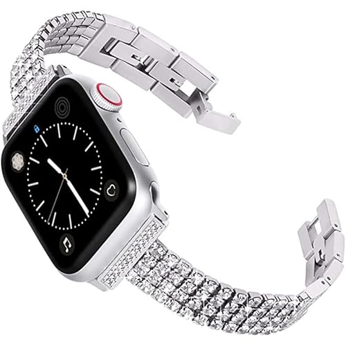 SRENA Metallarmband, kompatibel mit Damen-Armbändern der Ultra iWatch Serie 9, 8, 7, 6, 5, 4, 3, 2, 1 SE, 44 mm, 40 mm, 45 mm, 41 mm, 49 mm, 42 mm, 38 mm, glitzernd, für Herren, Farbe: Silber von SRENA