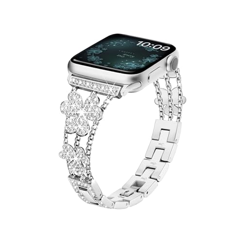 SRENA Metallarmband, kompatibel mit Damen-Armbändern der Ultra iWatch Serie 9, 8, 7, 6, 5, 4, 3, 2, 1 SE, 44 mm, 40 mm, 45 mm, 41 mm, 49 mm, 42 mm, 38 mm, glitzernd, für Herren, Farbe: Silber von SRENA