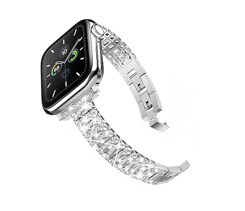 SRENA Metallarmband, kompatibel mit Damen-Armbändern der Ultra iWatch Serie 9, 8, 7, 6, 5, 4, 3, 2, 1 SE, 44 mm, 40 mm, 45 mm, 41 mm, 49 mm, 42 mm, 38 mm, glitzernd, für Herren, Farbe: Silber von SRENA