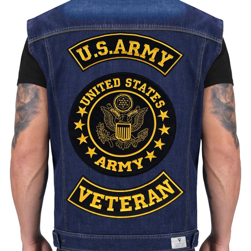 Us Army Veteraned Patch Set - Rocker Biker Patches in Gold Auf Schwarz von SRIUSA
