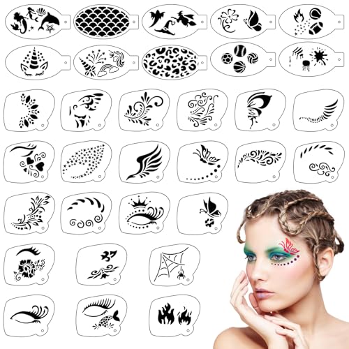 SRIZIAN 32 Stück Tattoo Schablonen, Wiederverwendbare Gesichtsfarben Schablonen, Augen Tattoo Schablonen Körper Farbe Schablonen für Kinder Party Feiertag Halloween Make up SRIZIAN 32 Stück Tattoo Schablonen, Wiederverwendbare Gesichtsfarben Schablonen, Augen Tattoo Schablonen Körper Farbe Schablonen für Kinder Party Feiertag Halloween Make up von SRIZIAN