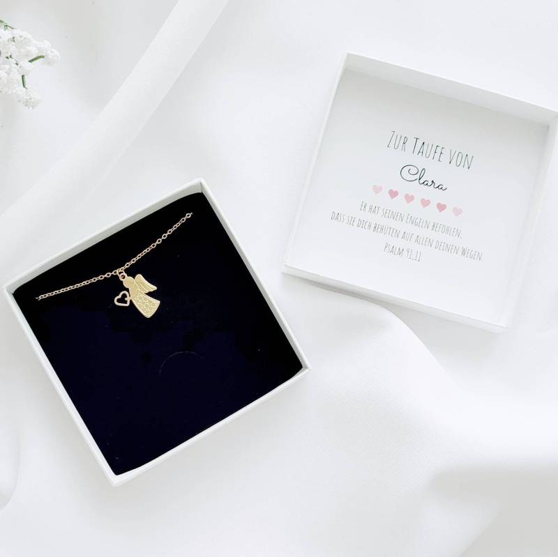 Taufgeschenk Mädchen Personalisiert, Halskette Engel Mit Herz Edelstahl von SRJewelryDE