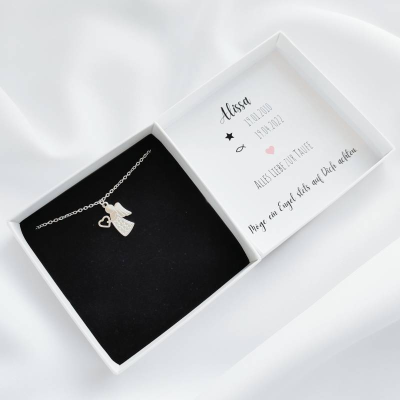 Personalisierbares Taufgeschenk Für Mädchen Und Jungen, Halskette Engel Mit Herz Aus Edelstahl von SRJewelryDE